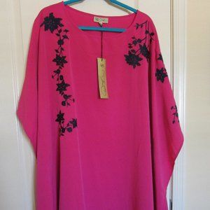 Pink drape dress with  black embroidery
